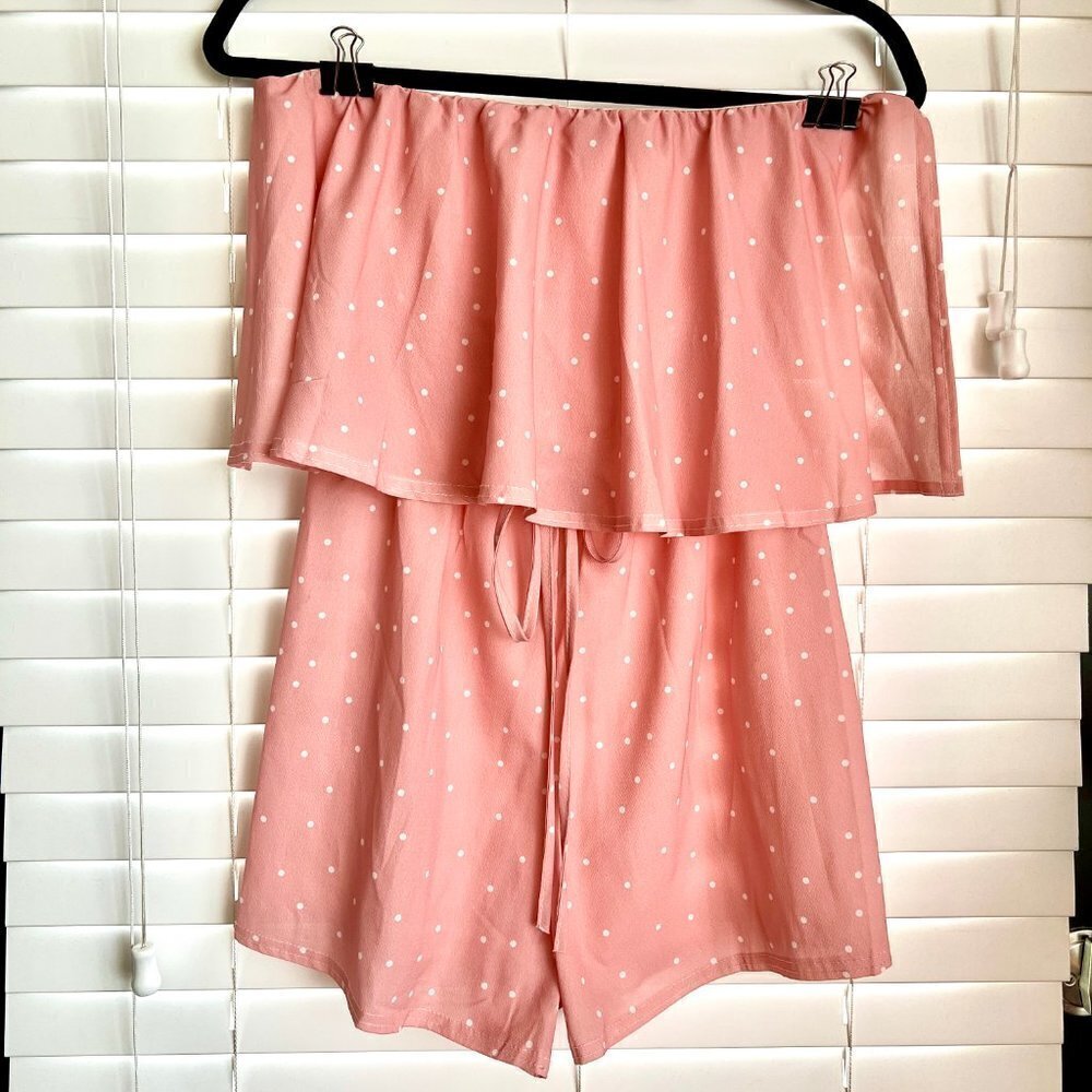 Super cute Private Label Peach Polka Dot Romper! Sz S ππβοΈπ - Picture 1 of 17